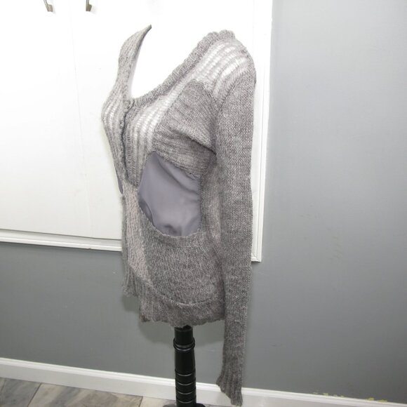 BKE Gray Partial Button Front Open Knit Lightweight Sweater Size Small - Picture 3 of 7